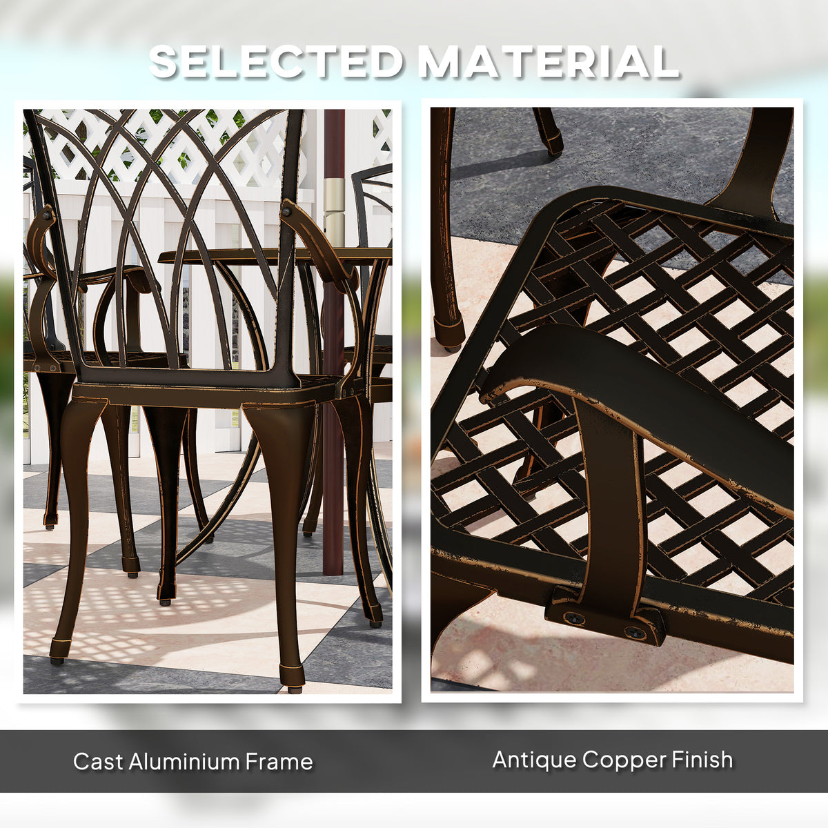 Outsunny 5 Pieces Garden Dining Set for 4, Cast Aluminium Outdoor Dining Set with 4 Armchairs and Round Dining Table with Parasol Hole, Garden Furniture Bistro Set, Bronze Tone