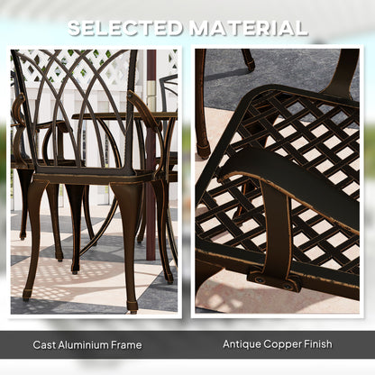 Outsunny 5 Pieces Garden Dining Set for 4, Cast Aluminium Outdoor Dining Set with 4 Armchairs and Round Dining Table with Parasol Hole, Garden Furniture Bistro Set, Bronze Tone