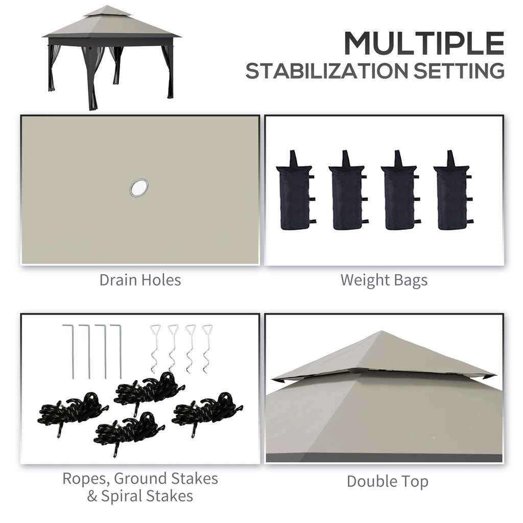 Outsunny 3 x 3(m) Pop Up Gazebo with Mosquito Netting, 1 Person Easy up Marquee Party Tent with 1-Button Push, Double Roof, Carry Bag, Sandbags, Height Adjustable Instant Shelter, Grey