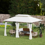 Outsunny 3 x 4m Metal Frame, Two-Tier Roof Gazebo - Cream White