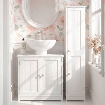 kleankin Under Sink Bathroom Cabinet, Freestanding Under Sink Cabinet with 2 Doors and Adjustable Shelf for Basin without or with Pedestal, White