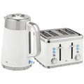 Electric Stainless Steel Kettle and Toaster Set, 3000W 1.7L UK Strix Thermostat Fast Boil Kettle w/ Limescale Filter, Cool Touch Body, 4 Slice Toaster with 7 Browning Levels, White