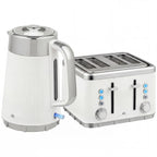 Electric Stainless Steel Kettle and Toaster Set, 3000W 1.7L UK Strix Thermostat Fast Boil Kettle w/ Limescale Filter, Cool Touch Body, 4 Slice Toaster with 7 Browning Levels, White