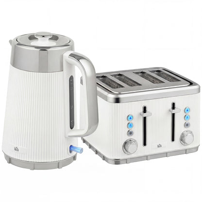 Electric Stainless Steel Kettle and Toaster Set, 3000W 1.7L UK Strix Thermostat Fast Boil Kettle w/ Limescale Filter, Cool Touch Body, 4 Slice Toaster with 7 Browning Levels, White