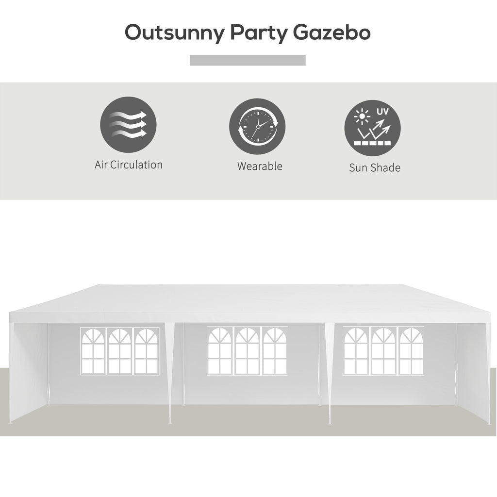 Outsunny 9 x 3 m Party Tent Gazebo Marquee Outdoor Patio Canopy Shelter with Windows and Side Panels Black