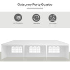 Outsunny 9 x 3 m Party Tent Gazebo Marquee Outdoor Patio Canopy Shelter with Windows and Side Panels Black