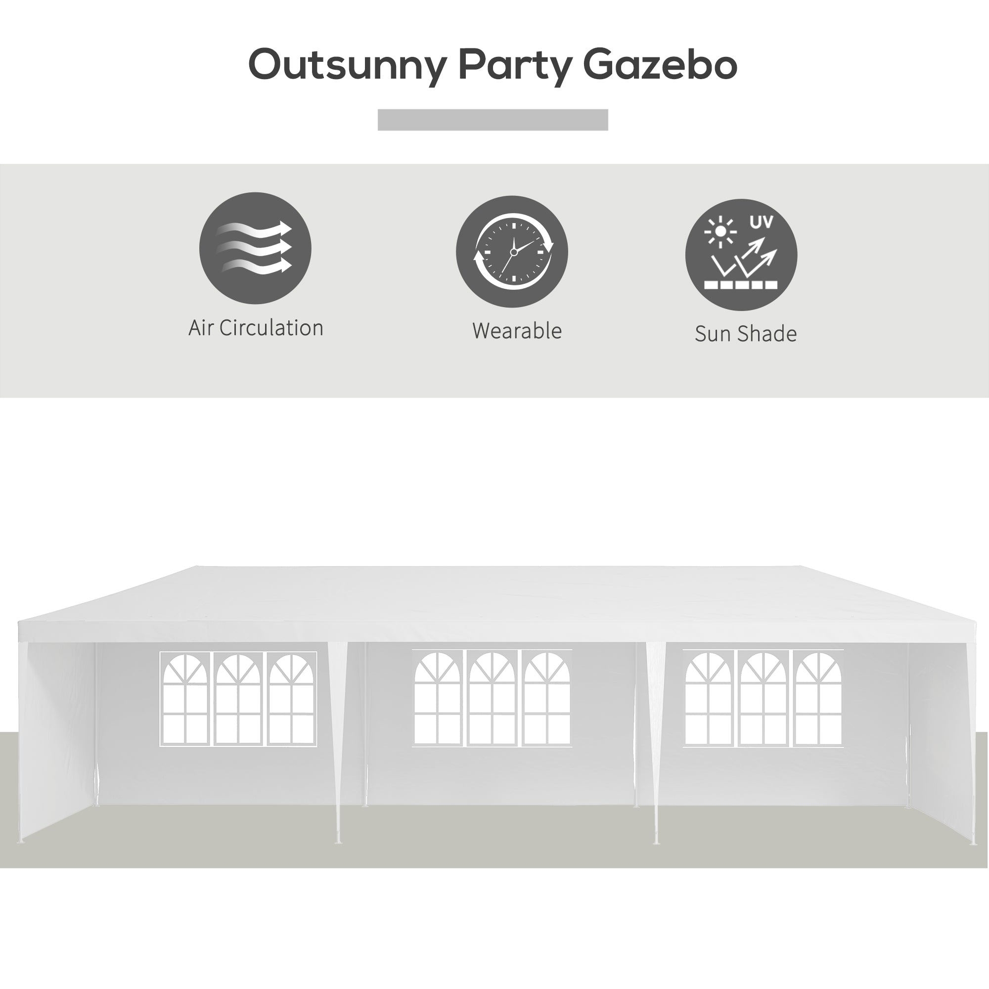 Outsunny 9 x 3 m Party Tent Gazebo Marquee Outdoor Patio Canopy Shelter with Windows and Side Panels Black