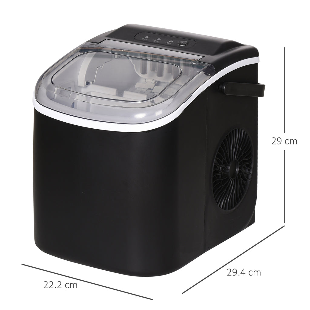 Ice Maker Machine Countertop, 12 KG in 24 H, 9 Cubes in 6 Mins, Portable Ice Cube Maker with Handle, Ice Scoop and Basket for Home Office Kitchen Bar Party RV, Black