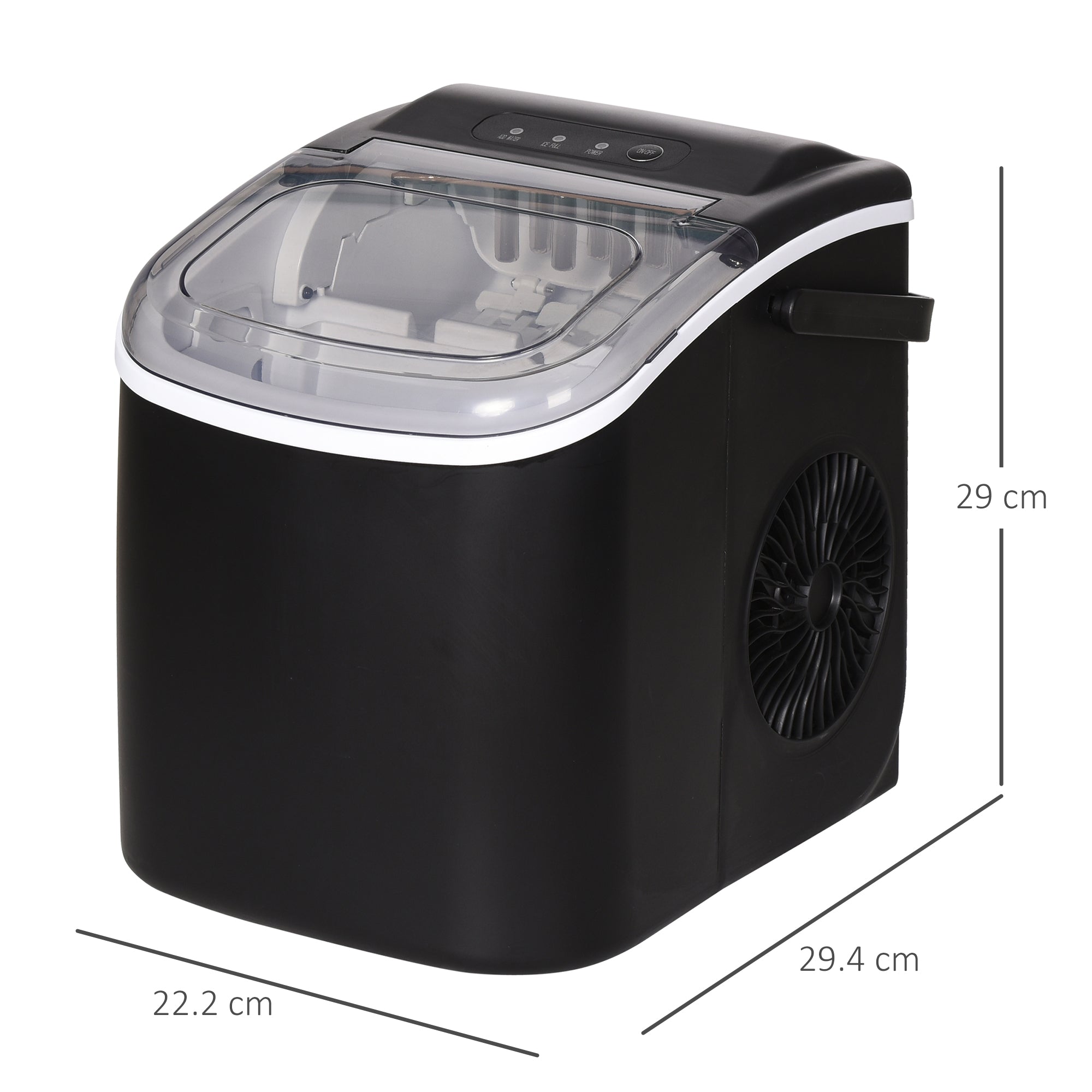 Ice Maker Machine Countertop, 12 KG in 24 H, 9 Cubes in 6 Mins, Portable Ice Cube Maker with Handle, Ice Scoop and Basket for Home Office Kitchen Bar Party RV, Black