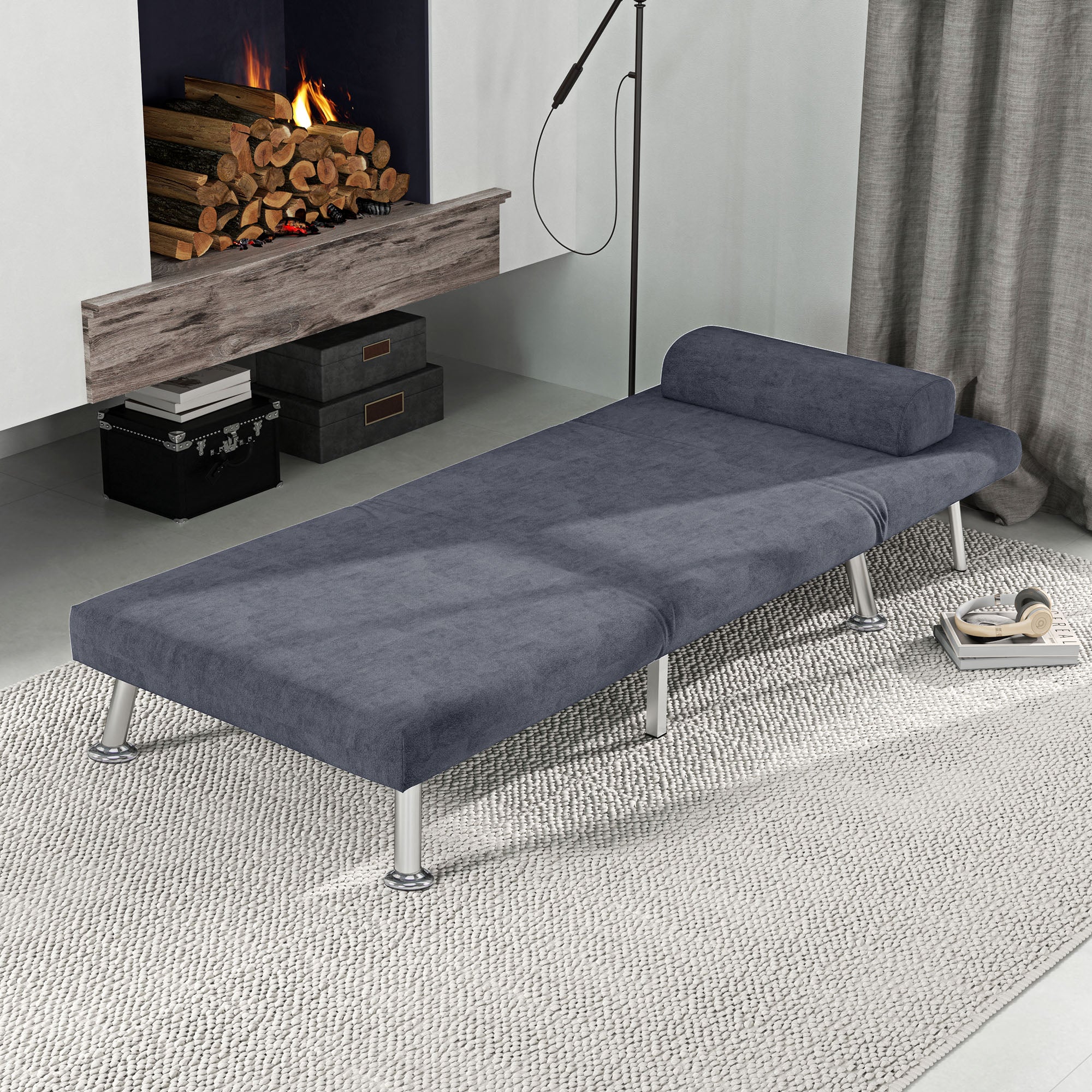 HOMCOM Single Velvet-Feel Sleeper Chair - Charcoal Grey