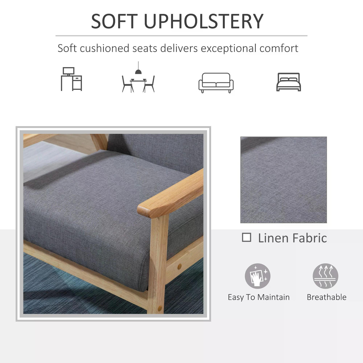 Minimalistic Wooden Frame Accent Chair, with Padded Seat