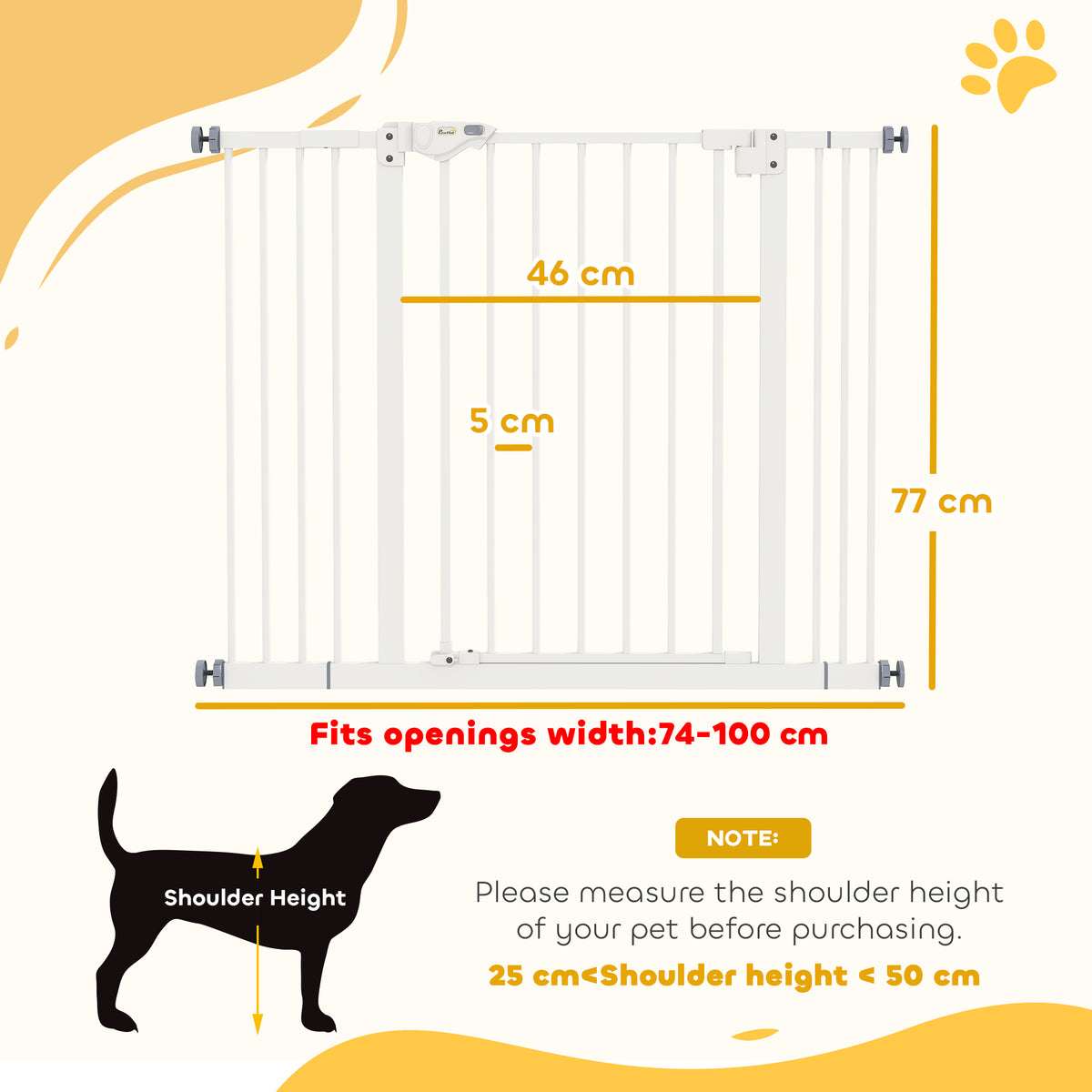 PawHut Adjustable Safety Gate w/ Two Extensions, Four Adjustable Screws, White