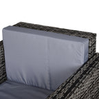 Outsunny Rattan Garden Armchair 10cm Cushion Outdoor Single Chair with Steel Frame, Grey