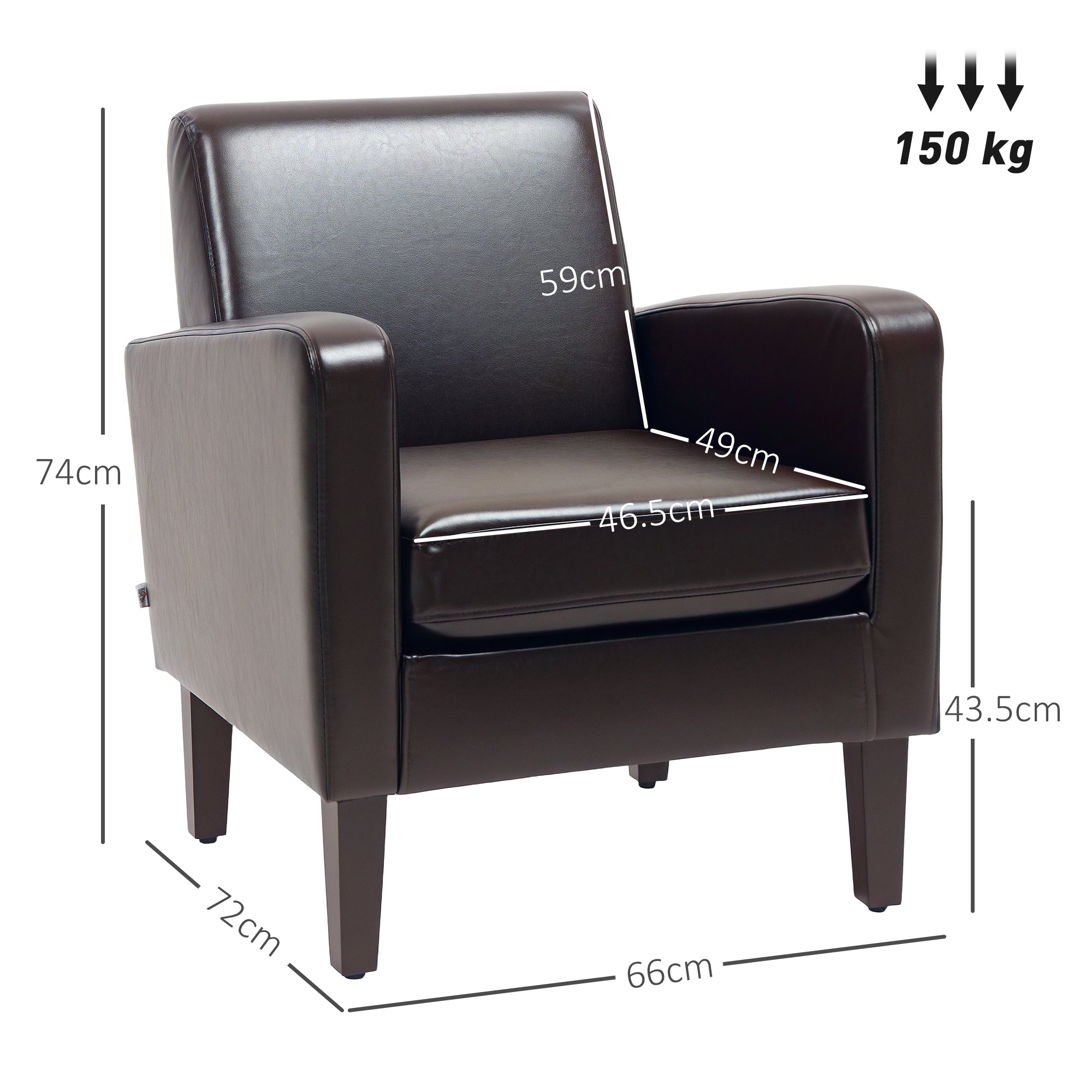 HOMCOM Faux Leather Simple Armchair - Brown