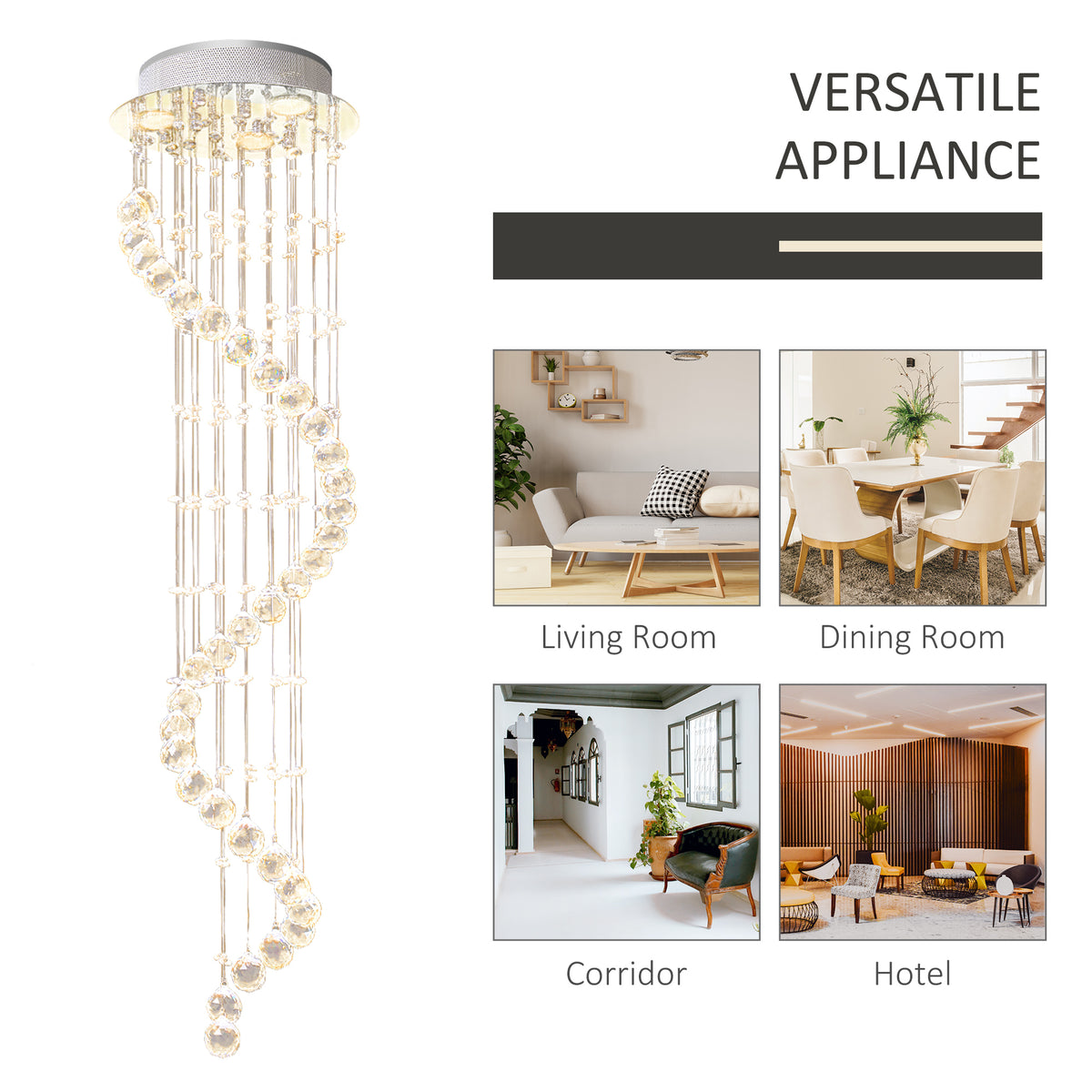 Modern Crystal Chandelier Ceiling Light Pendant Lamp Chrome Finish Glass Droplets New, for Living Room, Bedroom, Hallway, ?30 x 120cm
