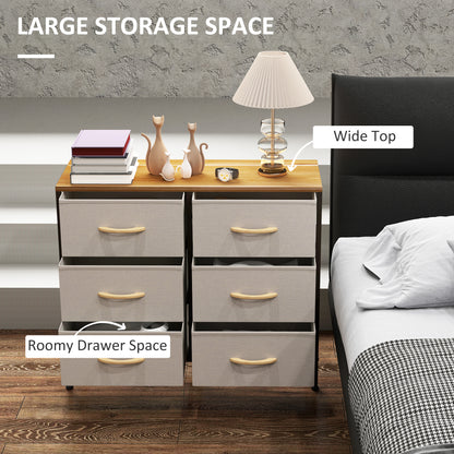 Fabric Chest of Drawers, Industrial Bedroom Dresser with 6 Fabric Drawers, Steel Frame and Wooden Top for Nursery, Living Room, Hallway, Cream White