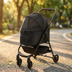 PawHut Dog Stroller, 3 in 1 Foldable Pet Stroller for Small Puppy Cat with Detachable Travel Carrier, Storage Basket, Black