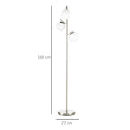 3-Light Tree Floor Lamps for Living Room, Modern Standing Lamp for Bedroom with Globe Lampshade, Steel Base, Bulb not Included, Silver Tone