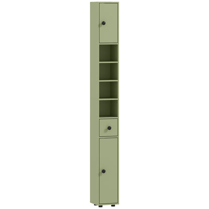 kleankin 180cm Slim Bathroom Cabinet, with Drawer, Shelves and Cupboards - Green