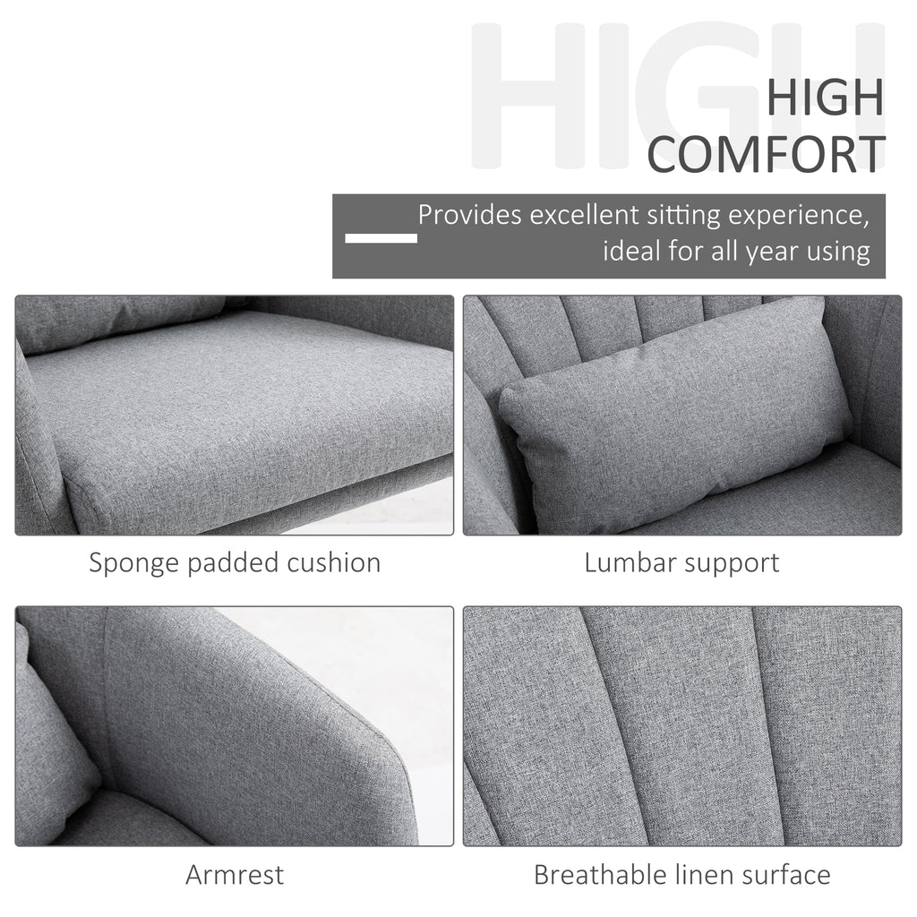 HOMCOM Swivel Accent Chair, Linen Fabric Tub Vanity Chair, Modern Armchair with Adjustable Height and Lumbar Support for Living Room Bedroom Salon Make up Room Dressing Table, Light Grey