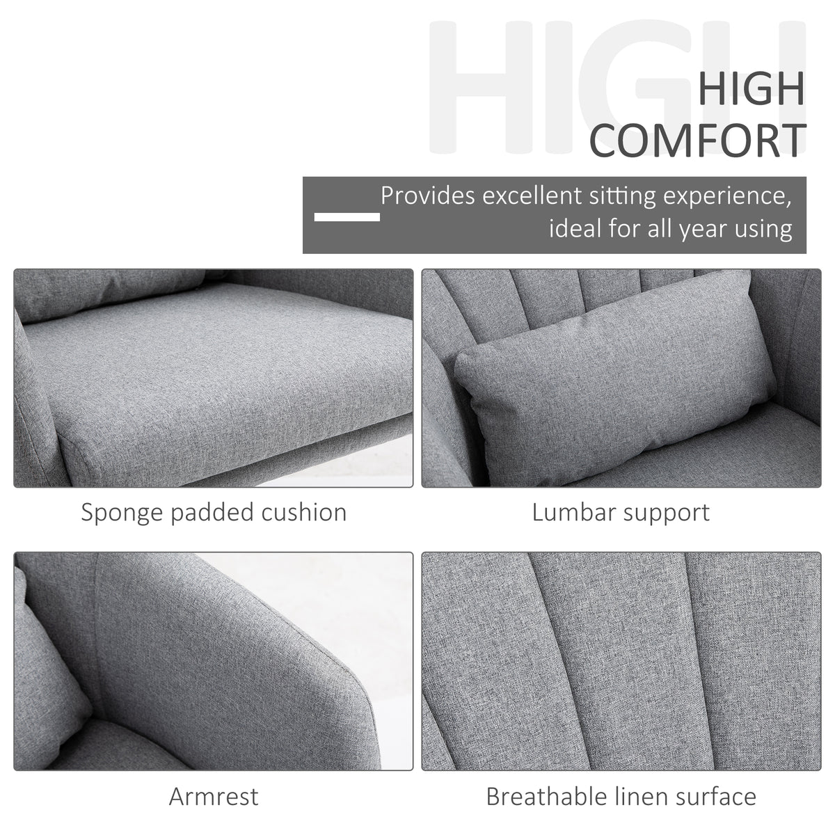 Swivel Accent Chair, Linen Fabric Tub Vanity Chair, Modern Armchair with Adjustable Height and Lumbar Support for Living Room Bedroom Salon Make up Room Dressing Table, Light Grey