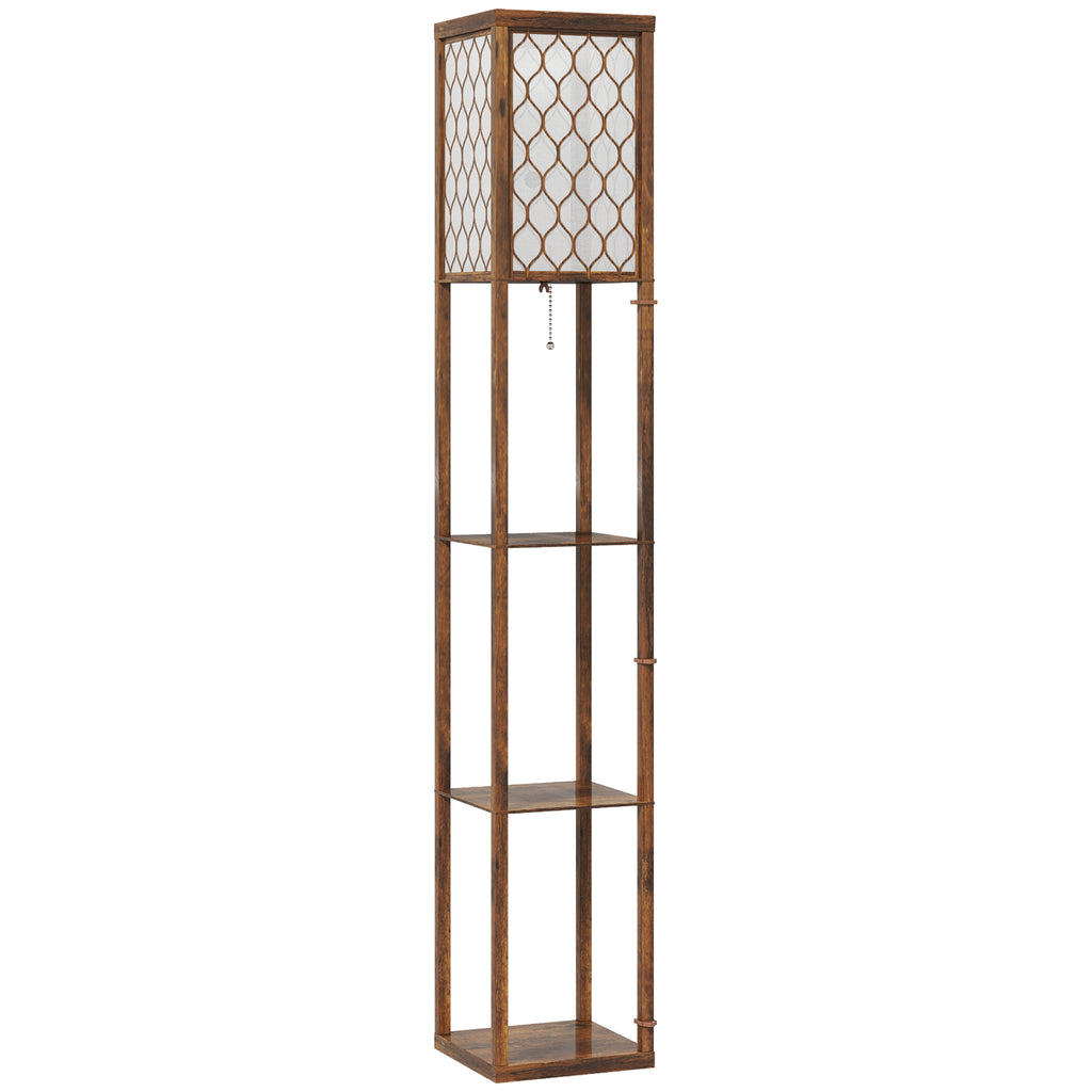 Three-Shelf Standing Lamp - Rustic Brown/White
