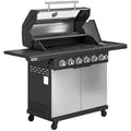 Outsunny 6+1 Burner Gas BBQ Grill, Outdoor Barbecue Trolley with Wheels, Warming Rack, Thermometer, Bottle Opener, Silver Tone