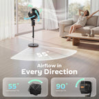 20 dB Silent Standing Fan for Bedroom, 44" Pedestal Fan with 90° Oscillating, 8 Speeds and LED Light, Black