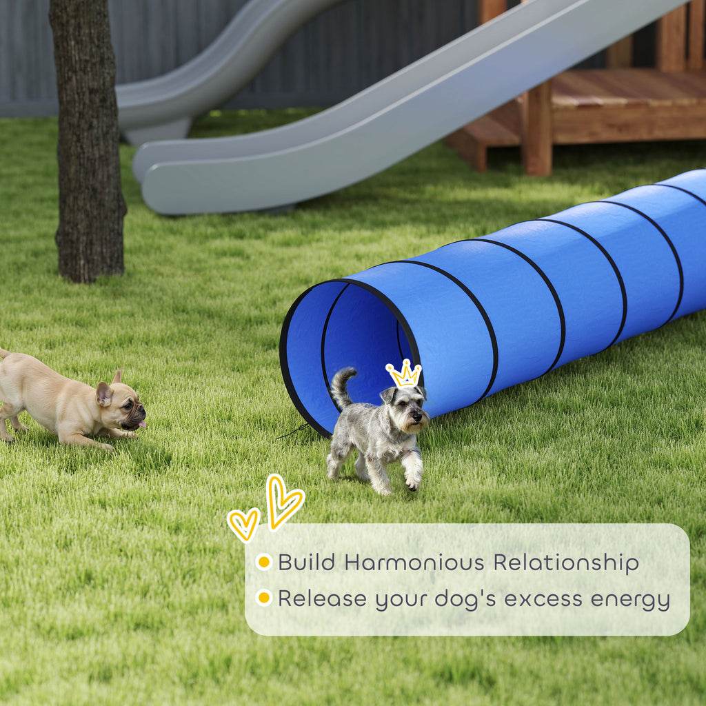 PawHut Dog Tunnel, 300 x 50 cm, Foldable Play Tunnel with 4 Pegs and Bag, Tear-Resistant Outdoor Dog Agility Equipment, Blue