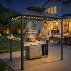 Outsunny 2.5 x 1.5 m Hardtop Grill Gazebo with Double Roof, Aluminium Outdoor BBQ Gazebo Shelter with 2 Side Shelves, Brown