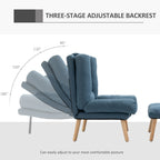 HOMCOM Recliner Chair with Footstool, Recliner Armchair with Adjustable Backrest, Thick Cushion and Wooden Legs, Blue
