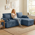 HOMCOM Corner Sofa Bed, L Shaped Sleeper Sectional Sofa with Reversible Storage Chaise, Blue