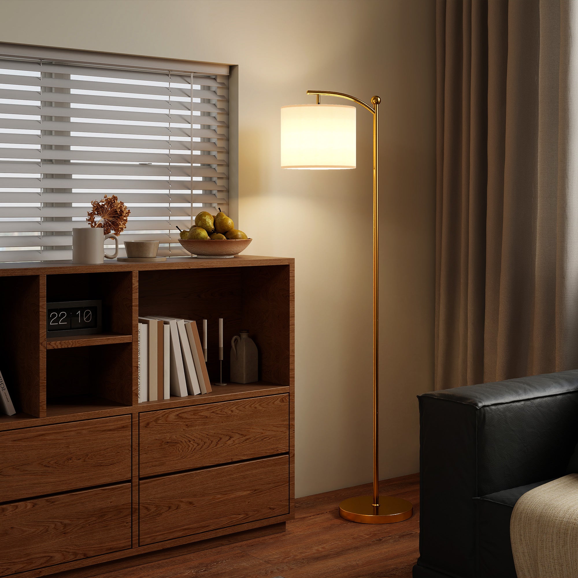 LED Floor Lamp with Remote Control - Gold Tone