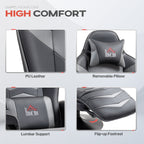 HOMCOM Small Leather Massage Recliner Chair with Ergonomic High Back Retractable Footrest Headrest Work Break Grey