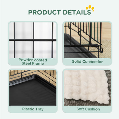 PawHut Foldable Dog Crate with Two Doors with Tray, Soft Cushion, for Extra Small Dogs, 60 x 45 x 50, Black