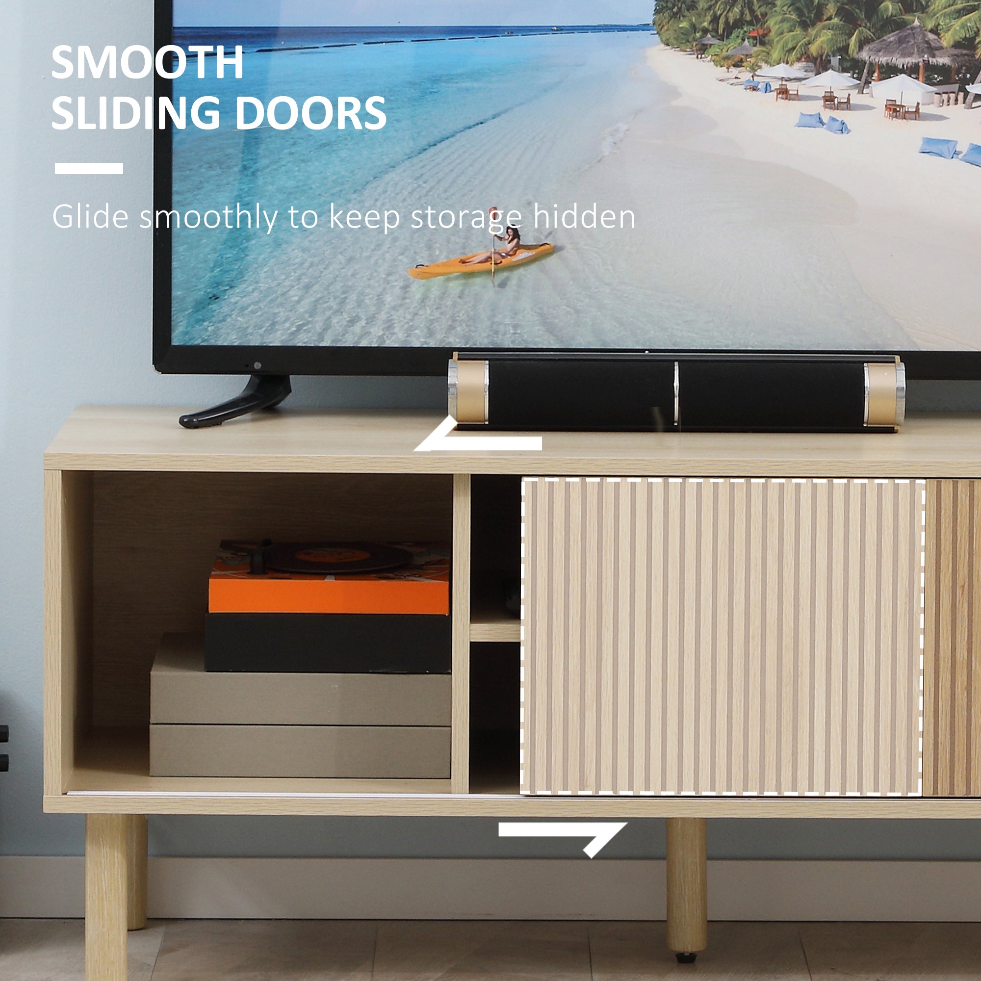 Sliding Door TV Cabinet Stand - Oak Wood-Effect