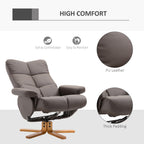 HOMCOM PU Leather Swivel Recliner Chair with Footstool, Wooden Base and Storage for Living Room, Brown
