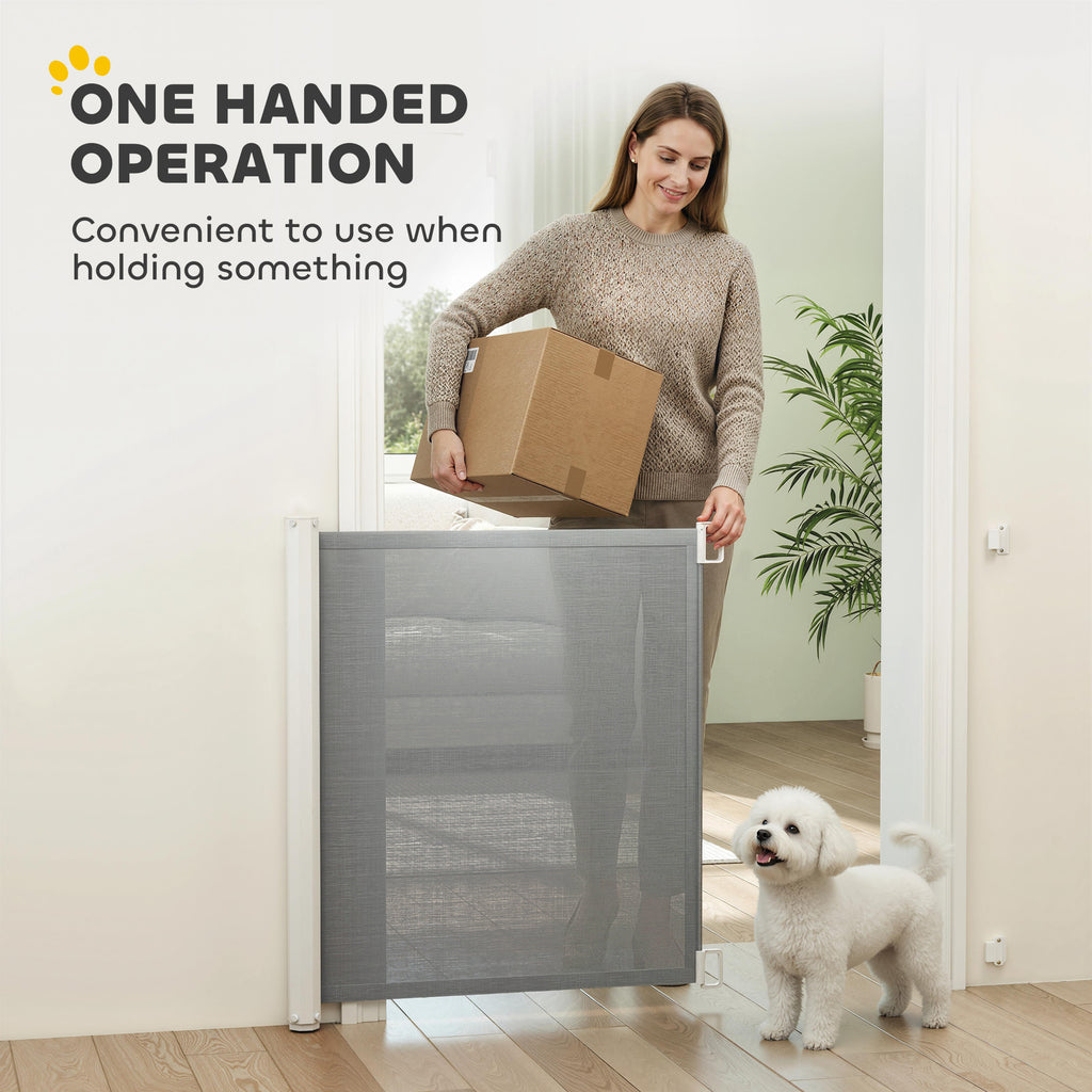 PawHut Retractable Pet Safety Gate, Folding Dog Barrier, Grey