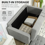 HOMCOM 2 Seater Storage Sofa, Fabric Couch with Hidden Under Seat Storage, Thick Cushions, Compact Space Saving Settee with Rubberwood Legs for Living Room, Apartment, Light Grey
