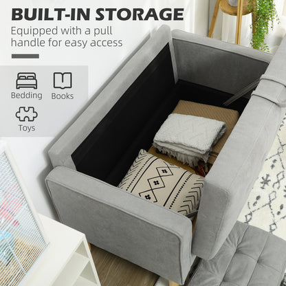2 Seater Storage Sofa, Fabric Couch with Hidden Under Seat Storage, Thick Cushions, Compact Space Saving Settee with Rubberwood Legs for Living Room, Apartment, Light Grey