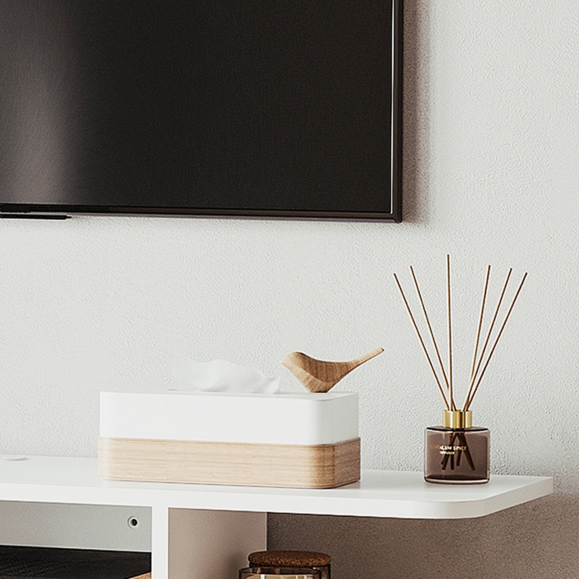 Floating TV Unit Stand for TVs up to 40", Wall Mounted Media Console with Storage Shelf, Entertainment Center, White