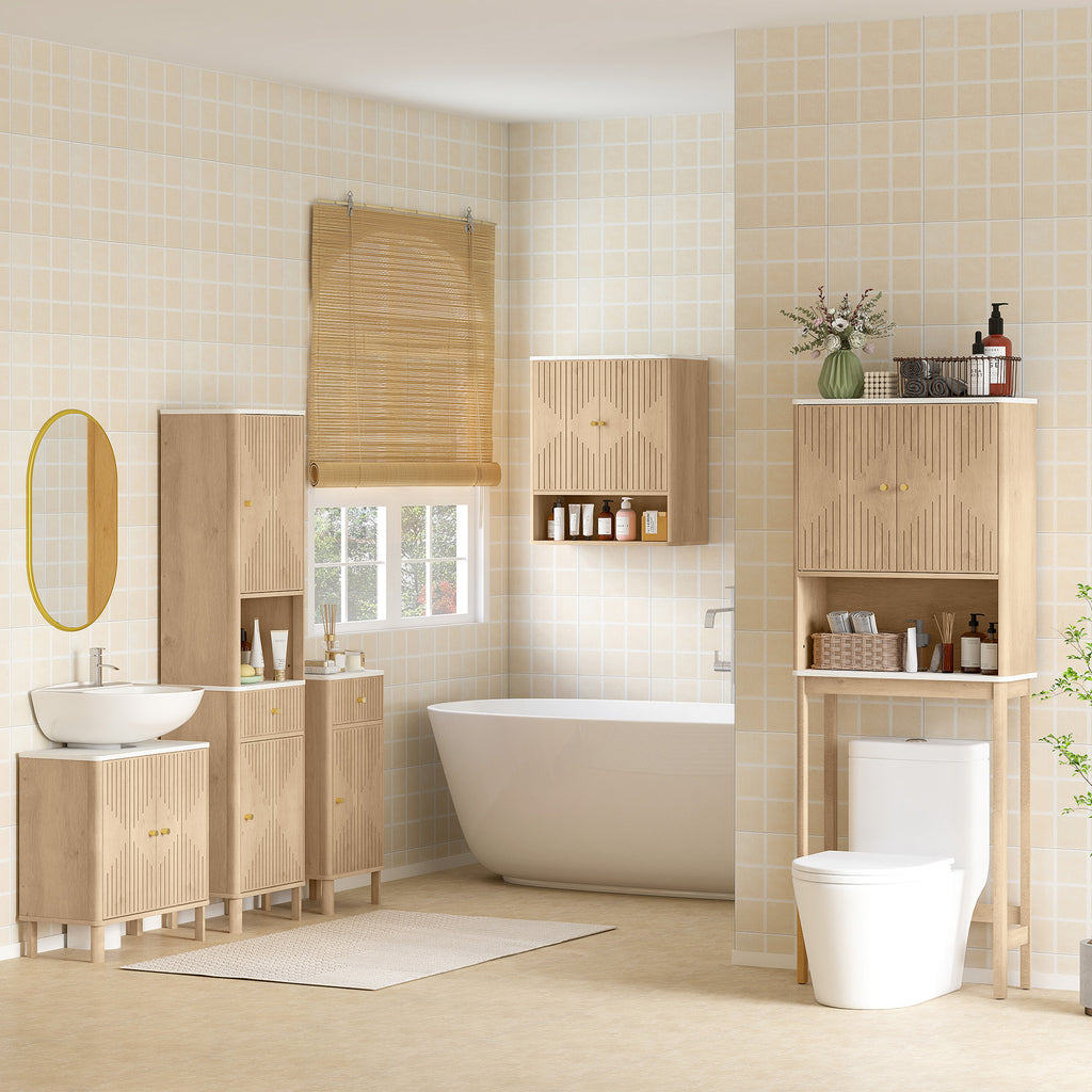HOMCOM Bathroom Wall Cabinet with Adjustable Shelf - Oak