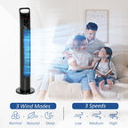 31 Inch Bladeless Oscillating Tower Fan with 70° Oscillation, Remote Control, 7.5H Timer, 3 Speed 3 Modes, Electric Floor Standing Cooling Fan for Home Bedroom Office, Black