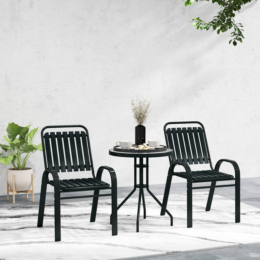 Outsunny 3 Pieces Patio Bistro Set with Stackable Chairs, Tempered Glass Table, for Outdoor, Balcony, Patio, Garden Charcoal Grey