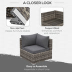 Outsunny Outdoor PE Rattan Corner Sofa, Garden Wicker Furniture Single Sofa Chair w/ Cushions, Deep Grey