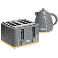 Kettle and Toaster Sets, 3000W 1.7L Rapid Boil Kettle & 4 Slice Toaster with 7 Browning Controls, Defrost, Reheat and Crumb Tray, UK Otter thermostat, Grey