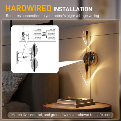 Led Wall Lamp 2 Pack, 13W Modern Indoor Spiral Wall Light, Colour Temperature Adjustable 3000K/4000K/6500K, for Bedroom, Living Room, Hallway, Stairs, Gold Tone