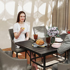 Outsunny 6 Seater Rattan Dining Set with Cushions, Garden Furniture Set with Armchairs, Rectangle Slatted Table Top, Steel Frame, Parasol Hole, Wicker Outdoor Furniture for Patio, Balcony, Grey