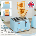 Kettle and Toaster Set, 1.7L 3000W Fast Boil Jug Kettle, 4 Slice Toaster with 7 Level Browning Controls, Light Blue