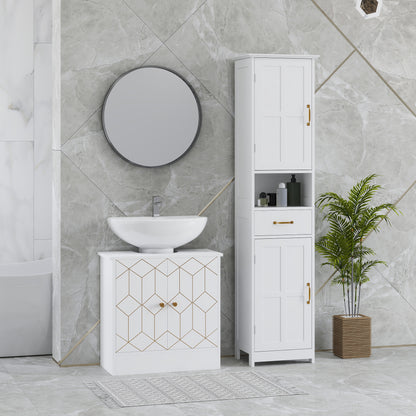 Under Sink Bathroom Cabinet, Under Sink Cabinet with Adjustable Shelf and Open Compartment for Basin with or without Pedestal, 60 x 30 x 60cm, White